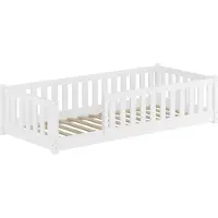 Erst-Holz Flachbett, Holzbett mit Rundumschutzgitter 90x200 Kiefer waschweiß lackiert V-60.77W-09Rollrost inkl.