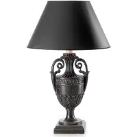 Casa Padrino Luxus Barock Tischleuchte Pokal Antik Schwarz / Schwarz Ø 26 x H. 59,5 cm - Prunkvolle Barockstil Schreibtischleuchte mit Lampenschirm - Luxus Qualität - Italy