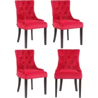 CLP 4er Set Esszimmerstuhl Aberdeen Samt Antikes Design mit Gestell aus Kautschukho rot Gestell Farbe antik
