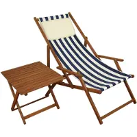Erst-Holz Liegestuhl blau-weiß Strandstuhl klappbar Tisch Kissen Buche Gartenliege Sonnenliege 10-317TKH