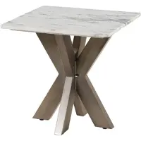 MASSIVMOEBEL24.DE Couchtisch quadratisch 55x55x55 Marmor weiß / Kreuzgestell Eisen Antik Grau BARCELONA #305