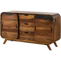 MASSIVMOEBEL24.DE MASSIVMOEBEL24 Sideboard Sheesham 134x40x75 dunkelbraun lackiert MAILAND #201