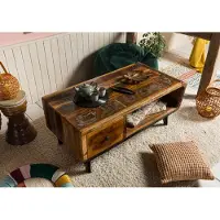 MASSIVMOEBEL24.DE MASSIVMOEBEL24 Couchtisch Altholz 120x60x53 mehrfarbig lackiert SIXTIES #106