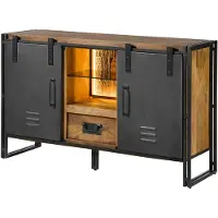 MASSIVMOEBEL24.DE MASSIVMOEBEL24 Sideboard Mango / Altholz 150x45x90 natur / grau lackiert / Metall grau BLACKBURN LUX #411