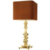 Casa Padrino Luxus Tischleuchte Gold / Orange 35 x H. 82 cm - Designer Tischlampe mit Samtschirm