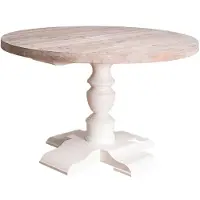 Casa Padrino Landhausstil Esstisch Weiß / Naturfarben Ø 130 x H. 78 cm - Runder Massivholz Küchentisch