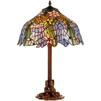 Casa Padrino Luxus Tiffany Tischlampe Braun / Mehrfarbig Ø 40 x H. 61 cm - Luxus Qualität