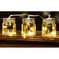 BURI Solar-Party-Lichterkette mit 8 LED Einmachgläser warmweiß mit Blinklicht Deko