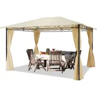 TOOLPORT Gartenpavillon 3x4 m wasserdicht Pavillon mit 4 Seitenteilen Gartenzelt ca. 180g/m² Dachplane in Creme