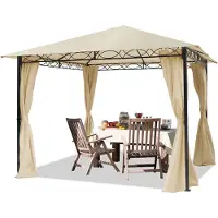 TOOLPORT Gartenpavillon 3x3 m wasserdicht Pavillon mit 4 Seitenteilen Gartenzelt ca. 180g/m² Dachplane in Creme