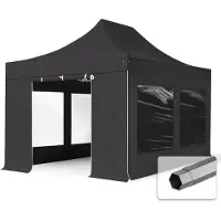 TOOLPORT 3x4,5m Stahl Faltpavillon, inkl. 4 Seitenteile, dunkelgrau