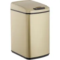 Relaxdays Sensor Mülleimer 12l, eckiger Abfalleimer mit Deckel & Inneneimer, Küche & Bad, Automatik Mülleimer, gold