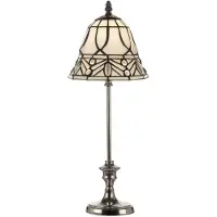 Casa Padrino Luxus Tiffany Tischleuchte Weiß / Schwarz / Silber Ø 18 x H. 49 cm - Elegante Schreibtischleuchte - Deko Accessoires