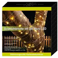 BURI Solar-Lichterkette 200 Micro-LEDs 21,9m Warmweiß Gartenbeleuchtung Terrassendeko