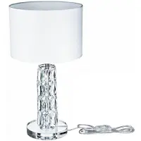 Casa Padrino Designer Tischleuchte Silber / Weiß Ø 25 x H. 44,5 cm - Moderne Metall Schreibtischleuchte mit eleganten Glaselementen und rundem Lampenschirm