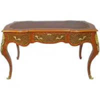 Casa Padrino Barock Schreibtisch Braun / Messingfarben 160 x 70 x H. 80 cm - Handgefertigter Massivholz Bürotisch mit 3 Schubladen und massiven Metallapplikationen - Barock Büro Möbel