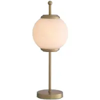 Casa Padrino Luxus Tischleuchte Antik Messingfarben / Weiß Ø 19 x H. 52 cm - Schreibtischleuchte mit rundem Glas Lampenschirm - Luxus Leuchten
