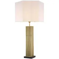 Casa Padrino Luxus Tischleuchte Antik Messingfarben / Schwarz / Weiß 46 x 46 x H. 87 cm - Moderne Schreibtischleuchte mit sechseckigem Lampenschirm - Luxus Qualität