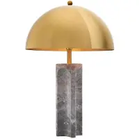 Casa Padrino Luxus Tischleuchte Grau / Antik Messingfarben Ø 50 x H. 76 cm - Moderne Marmor Schreibtischleuchte mit rundem Metall Lampenschirm - Luxus Leuchten
