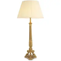 Casa Padrino Luxus Barock Tischleuchte Vintage Messing / Creme Ø 46 x H. 100 cm - Prunkvolle Schreibtischleuchte mit rundem Lampenschirm - Barock Leuchten