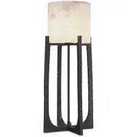 Casa Padrino Luxus Tischleuchte Bronze / Alabaster 29 x 29 x H. 68,5 cm - Metall Schreibtischleuchte mit rundem Alabaster Lampenschirm - Luxus Leuchten