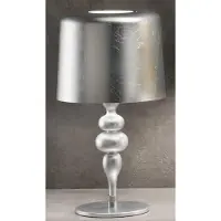 Casa Padrino Luxus Art Deco Tischleuchte Silber Ø 50 x H. 180 cm - Runde Art Deco Schreibtischleuchte mit Aluminium Lampenschirm - Luxus Tischleuchten - Luxus Qualität - Italy
