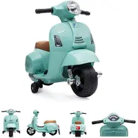Moni Kinder Elektromotorrad Vespa GTS Super Sport, Roller, Frontleuchten, Hupe grün