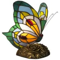 Casa Padrino Luxus Tiffany Tischleuchte Schmetterling Grün / Mehrfarbig 17 x 17 x H. 23 cm - Tiffany Schreibtischleuchte - Luxus Interior - Luxus Art Deco Leuchten - Tiffany Leuchten