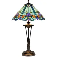 Casa Padrino Luxus Tiffany Tischleuchte Mehrfarbig / Braun Ø 40 x H. 61 cm - Tiffany Schreibtischleuchte - Luxus Interior - Luxus Art Deco Leuchten - Tiffany Leuchten