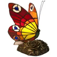 Casa Padrino Luxus Tiffany Tischleuchte Schmetterling Rot / Mehrfarbig 17 x 17 x H. 23 cm - Tiffany Schreibtischleuchte - Luxus Interior - Luxus Art Deco Leuchten - Tiffany Leuchten