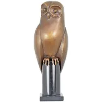 Casa Padrino Luxus Bronze Deko Figur Eule Messing / Schwarz 15 x H. 44 cm - Bronze Deko Skulptur - Schreibtisch Deko - Deko Accessoires - Luxus Accessoires