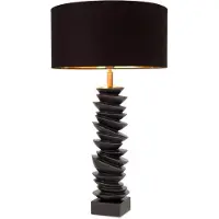 Casa Padrino Luxus Tischleuchte Schwarz / Bronze Ø 44 x H. 80,5 cm - Schreibtischleuchte mit rundem Lampenschirm und Granitsockel - Luxus Tischleuchten - Luxus Schreibtischleuchten