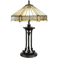 Casa Padrino Luxus Tiffany Tischleuchte Mehrfarbig Ø 40 x H. 59 cm - Tiffany Schreibtischleuchte - Wohnzimmer Deko Leuchte - Scheibtisch Deko Leuchte - Luxus Tiffany Leuchten
