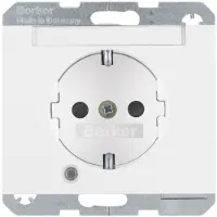 Berker Steckdose SCHUKO mit Kontroll-LED, Beschriftungsfeld u. erh.BS K.1 polarweiss,gl.