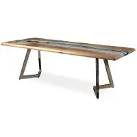 Casa Padrino Luxus Esstisch Braun / Blau / Silber 250 x 100 x H. 76 cm - Rechteckiger Küchentisch mit Epoxiharz - Esszimmer Möbel - Epoxiharz Möbel - Luxus Möbel