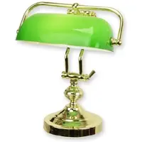 Casa Padrino Banker Schreibtischleuchte Gold / Grün 27 x 19 x H. 37,3 cm - Messing Tischleuchte mit Glas Lampenschirm - Banker Lampe