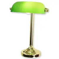 Casa Padrino Banker Schreibtischleuchte Gold / Grün 27 x 23 x H. 40,5 cm - Messing Tischleuchte mit Glas Lampenschirm - Banker Lampe