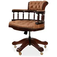 Casa Padrino Luxus Barock Chesterfield Leder Schreibtischstuhl Hellbraun / Dunkelbraun - Höhenverstellbarer Echtleder Bürostuhl - Büro Möbel - Edel & Prunkvoll