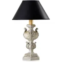 Casa Padrino Luxus Barock Tischleuchte Antik Grau / Schwarz Ø 18 x H. 46,5 cm - Prunkvolle Barockstil Schreibtischleuchte mit rundem Lampenschirm - Luxus Qualität - Italy