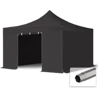 TOOLPORT 4x4m Stahl Faltpavillon, inkl. 4 Seitenteile, schwarz