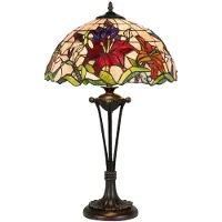 Casa Padrino Luxus Tiffany Tischleuchte Mehrfarbig Ø 40 x H. 64 cm - Runde Tiffany Schreibtischleuchte - Luxus Interior - Luxus Leuchten - Tiffany Leuchten