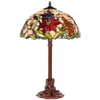 Casa Padrino Luxus Tiffany Tischleuchte Mehrfarbig / Braun Ø 40 x H. 61 cm - Runde Tiffany Schreibtischleuchte - Luxus Interior - Luxus Leuchten - Tiffany Leuchten