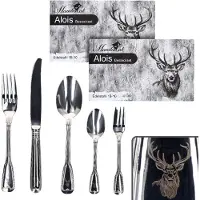MamboCat 60tlg Alois Komplett-Besteck-Set 12 Pers. Messer Gabel Löffel Edelstahl Hirsch