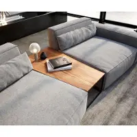 DELIFE Beistelltisch Tatius 120x40/70 Akazie Natur Gestell schwarz passend zu Sirpio Trapeztisch