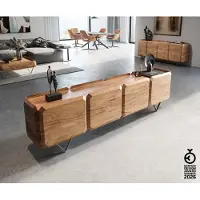 DELIFE Lowboard Kiano 220 cm Akazie Natur 4 Türen V-Fuß Edelstahl Raumteiler