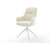 DELIFE Drehstuhl Zelia-Flex mit Armlehnen Teddystoff Beige Kreuzgestell breit Weiß 360° drehbar Wippfunktion Taschenfederkern