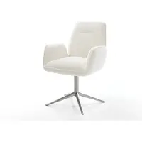 DELIFE Drehstuhl Zoa-Flex Bouclé Soft Beige Fußkreuz Edelstahl 360° drehbar Wippfunktion Taschenfederkern