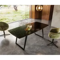 DELIFE Esstisch Edge Boot 200x100 Reliefglas Rauchschwarz 3D-Design Metall Schräg Schwarz