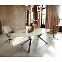 DELIFE Esstisch Edge Oval 220x120 Keramik Iris FMG Onice Oro Zenthara kantig Metall Effektfinish Titan