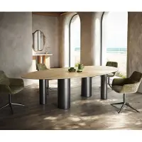 DELIFE Esstisch Edge Oval 280x130 Keramik Laminam Sabbia Eichefarbig Pilier Edelstahl Graphit